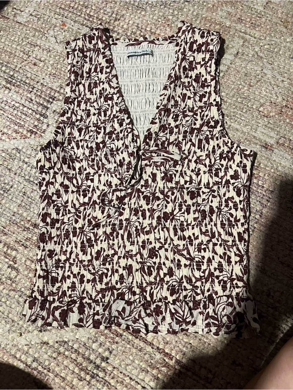 Abercrombie & Fitch Crinkle Smocked Tie Front Floral Tank Top Size L